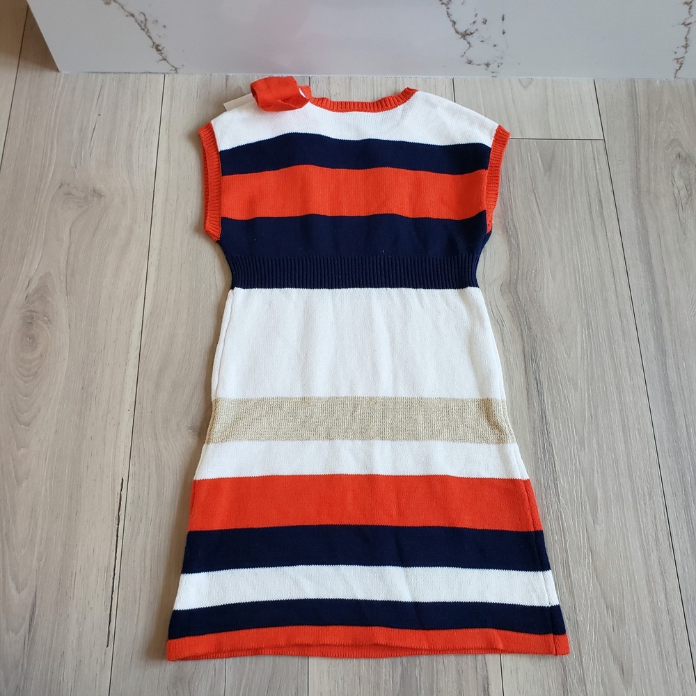 Gymboree Sweater Dress Girls 7 Orange Striped‎ Knit Bow Nautical